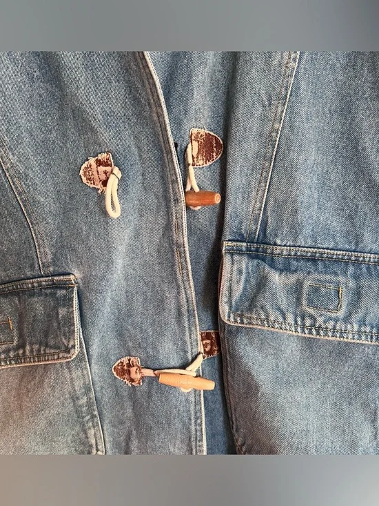 Vintage 90s Denim Barn Coat with Red Lining Toggle Paddington Cotton L - Picture 3 of 8